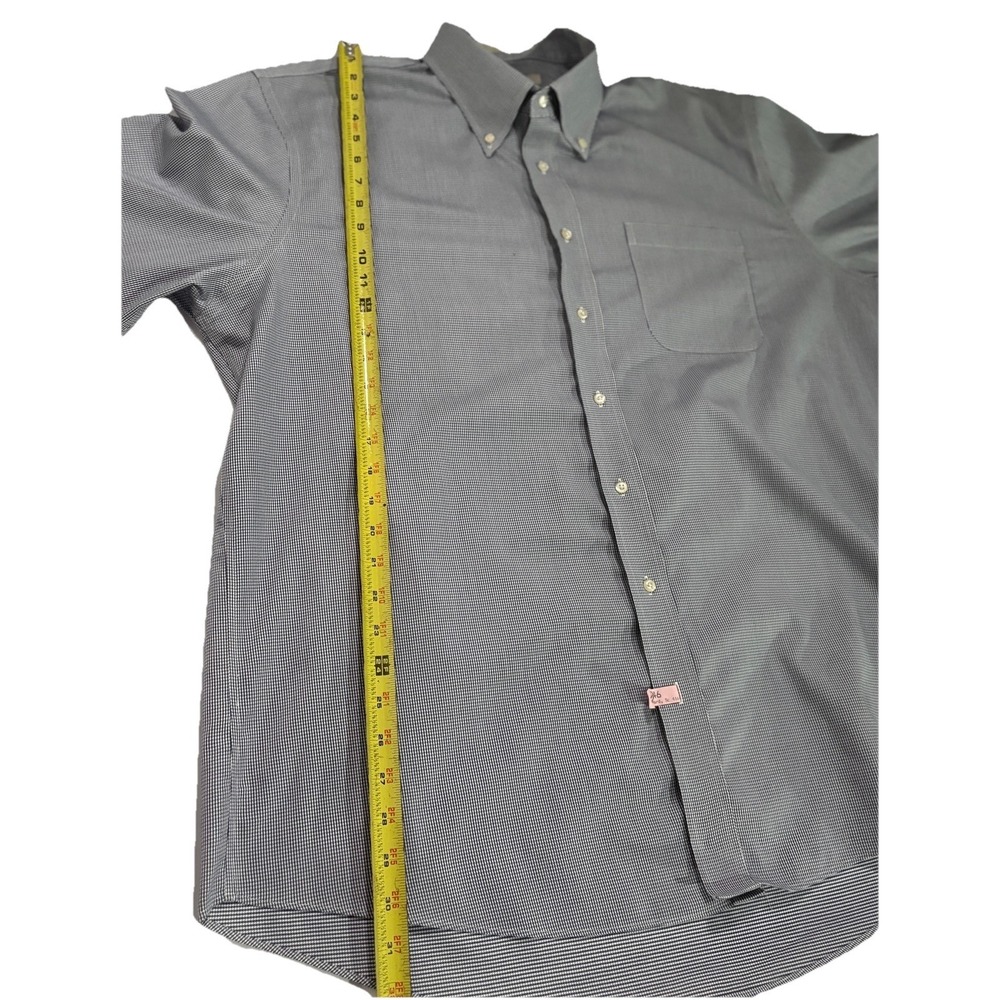 Nordstrom Mens Dress Shirt 17.5 x 33 Smartcare Cotton Blue check Classic Oxford - Picture 4 of 9